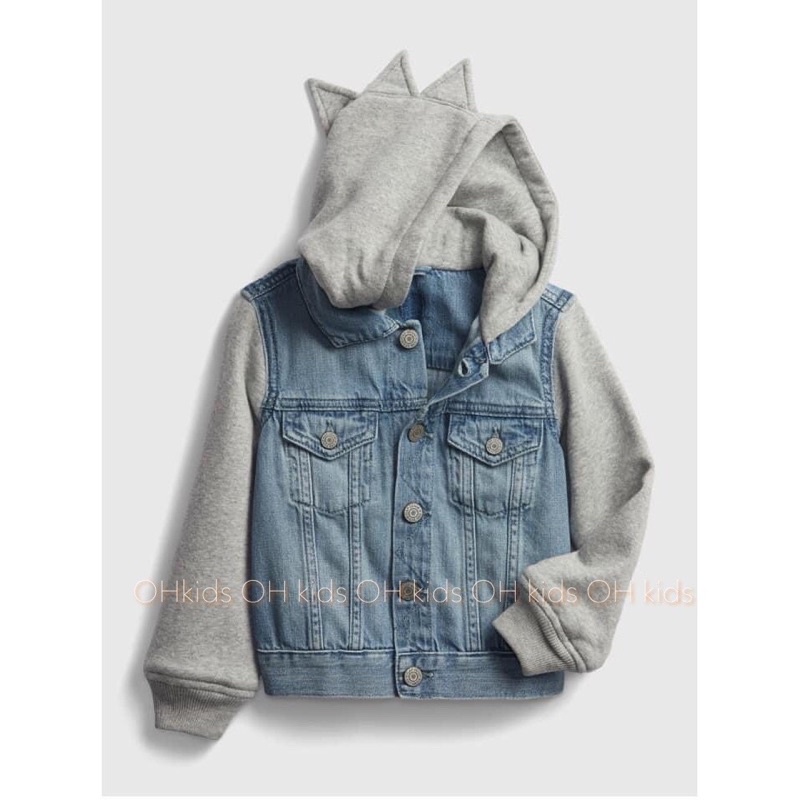 PK34-Áo khoác jean bé trai phối tay mũ khủng long size 12-25kg
