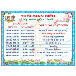 Thời gian biểu lớp 4 tuổi mầm non-in bạt/decal