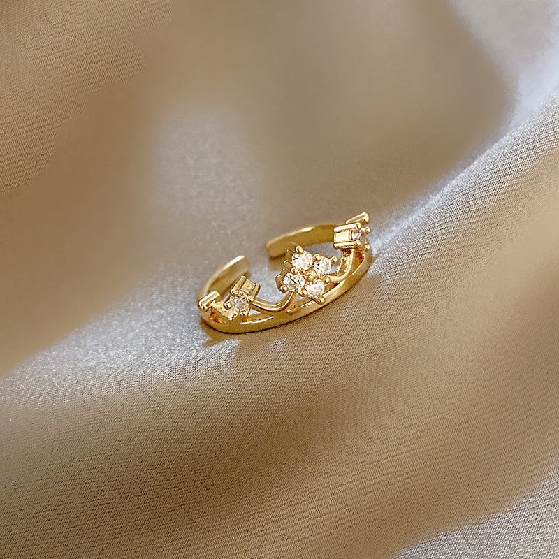 Nhẫn nữ mạ vàng 18k hình vương miện thiết kế dạng hở có thể điều chỉnh kích cỡ phong cách hàn quốc 2023