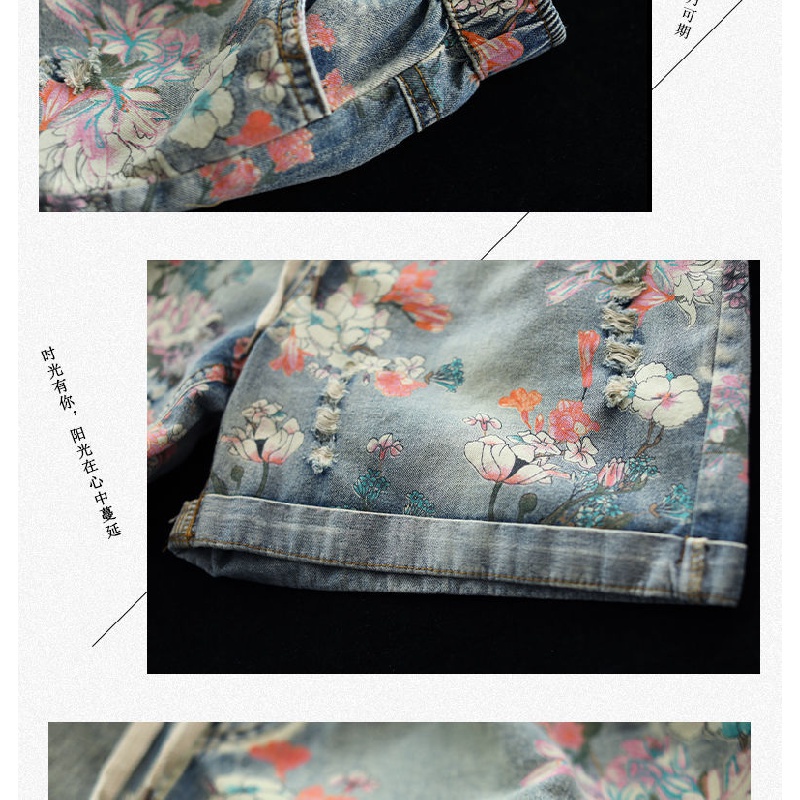Quần Short Denim Nữ Ống Rộng Lưng Cao In Họa Tiết Mới