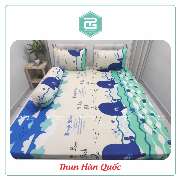 Bộ Ga Gối 4 Món Thun Lạnh Hàn Quốc {4 Món} họa tiết Cá Heo ( 1 ga bọc + 2 vỏ gối nằm + 1 vỏ gối ôm ) | BigBuy360 - bigbuy360.vn