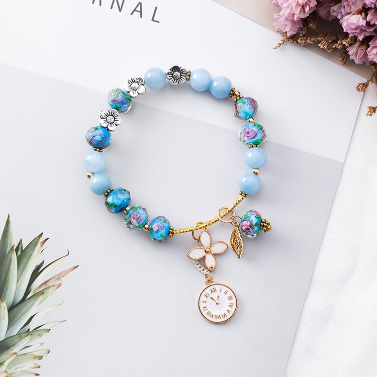 XiaoboACC Vòng Đeo Tay Kiểu Chuỗi Hạt Phối Mặt Hình Đồng Hồ Phong Cách Cổ Điển Dễ Thương Dành Cho Bạn Gái