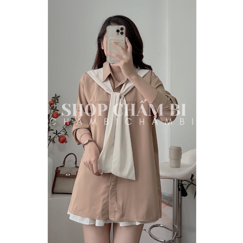 Áo sơ mi nữ tay dài A.339, Áo kiểu cổ quàng khăn 4 màu phong cách đơn giản năng động - Thời trang nữ Chấm Bi