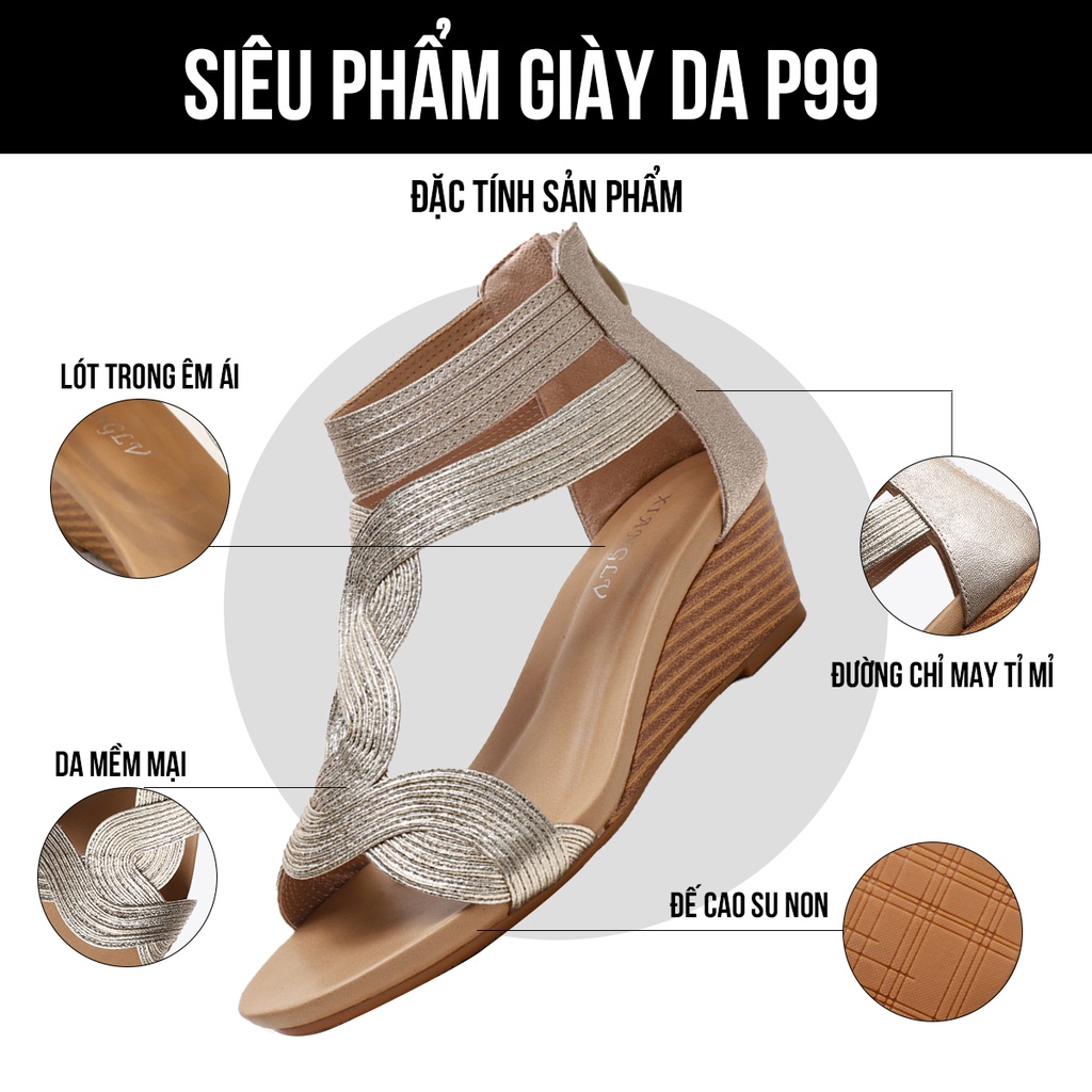 Giày sandal nữ đế xuồng 3 phân đi học cao gót kiểu xỏ ngón đế bệt dáng bánh mì bảo hành 1 năm P99 TIMAN