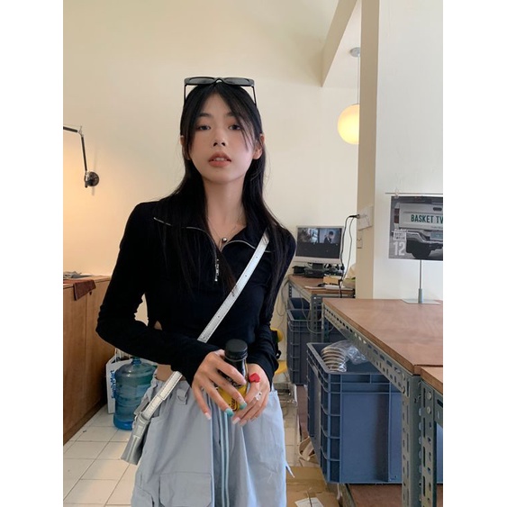 COZOK Áo Thun Tay Dài Cổ Đứng Dáng Ôm Thời Trang Trẻ Trung