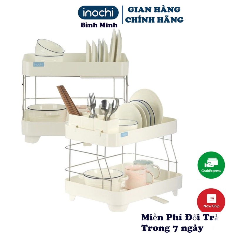 Giá Úp Bát Đũa 2 Tầng INOCHI Có Khay Thoát Nước Tiện Lợi - Khung Inox Chắc Chắn