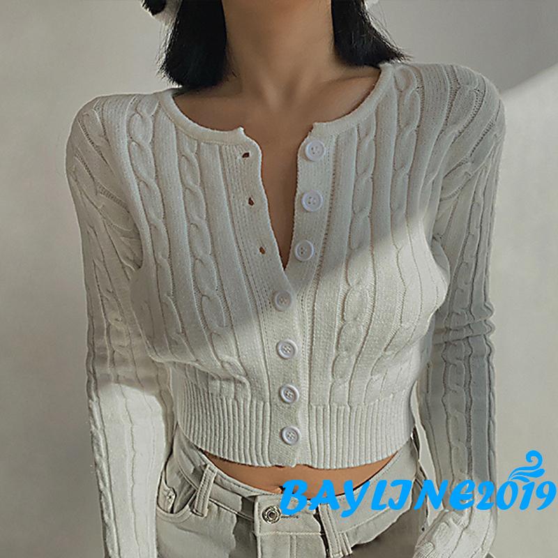Áo khoác cardigan dệt kim tay dài cổ tròn màu trơn thời trang xuân thu dành cho nữ