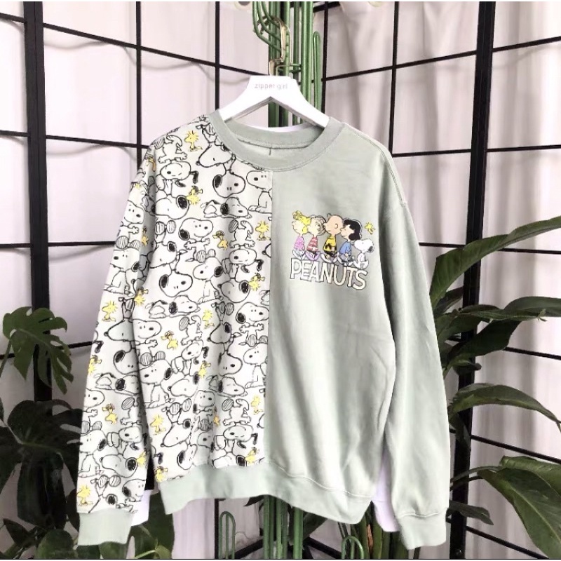 (CÓ SẴN) Áo nỉ mỏng nữ peanuts màu xanh mint