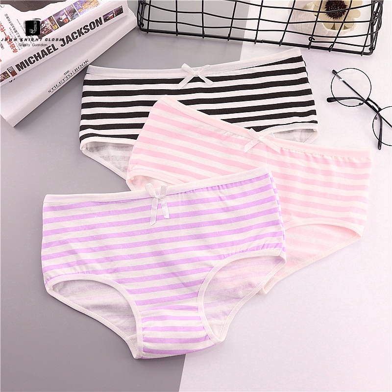 JKG Quần Lót Kẻ Sọc Hải Quân Đính Nơ Dễ Thương Bằng Vải Cotton Cho Phái Nữ