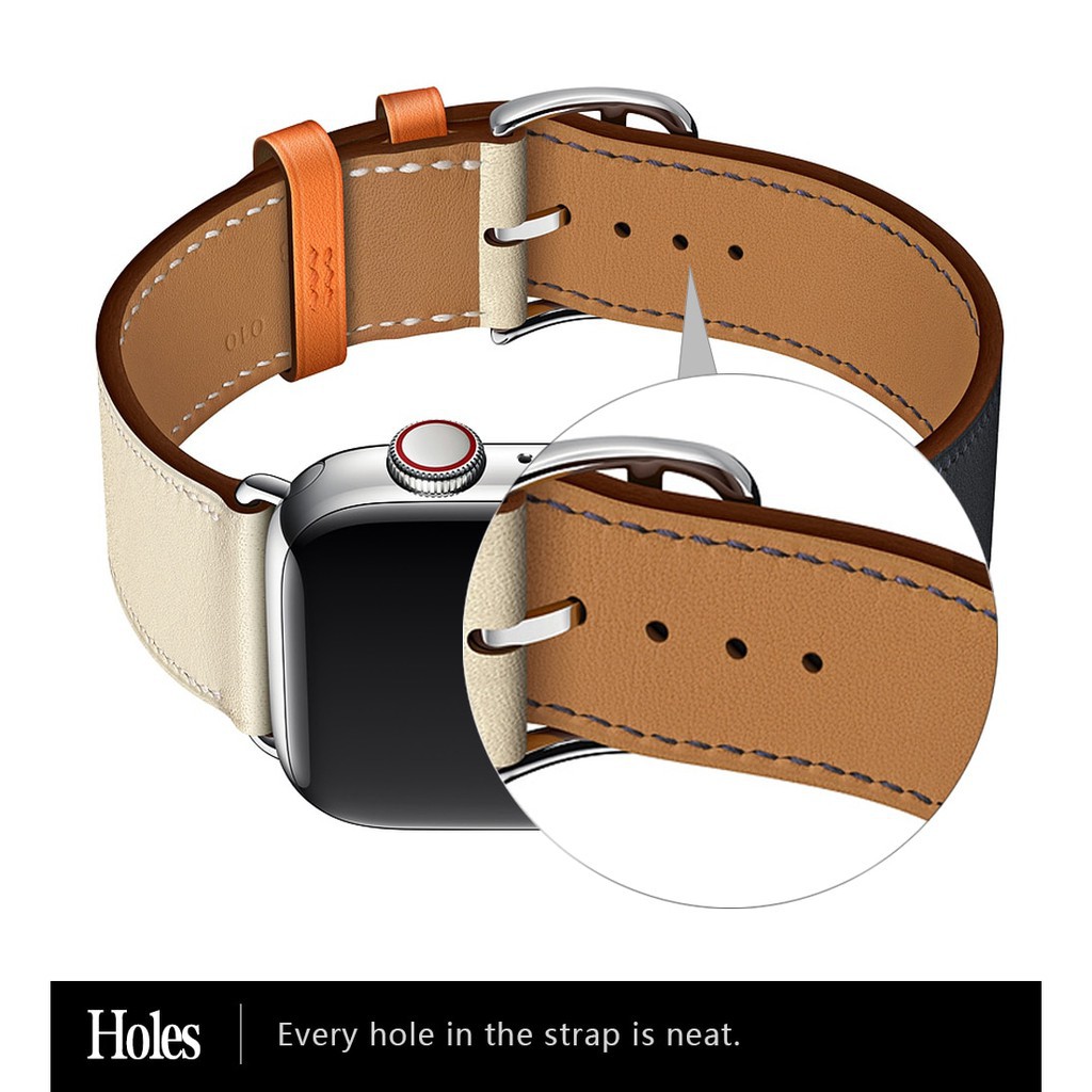 HERMES Dây Đeo Bằng Da Thật Cho Đồng Hồ Thông Minh Apple Watch 38mm 40mm 42mm 44mm QXON