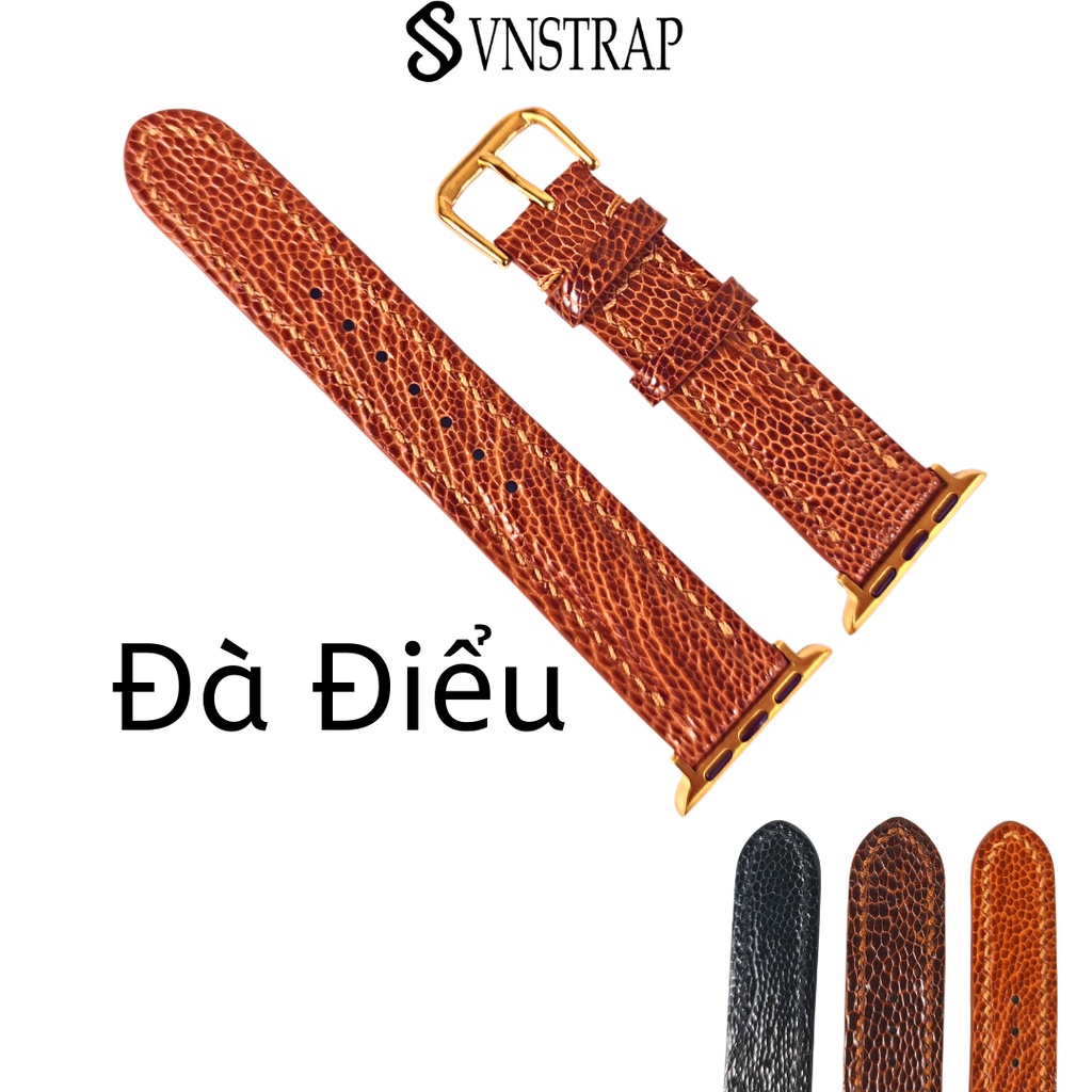 Dây da apple watch Đà điểu - D42 VNSTRAP khâu tay thủ công-lắp đồng hồ Apple series 3 series 4 series 5 series 6