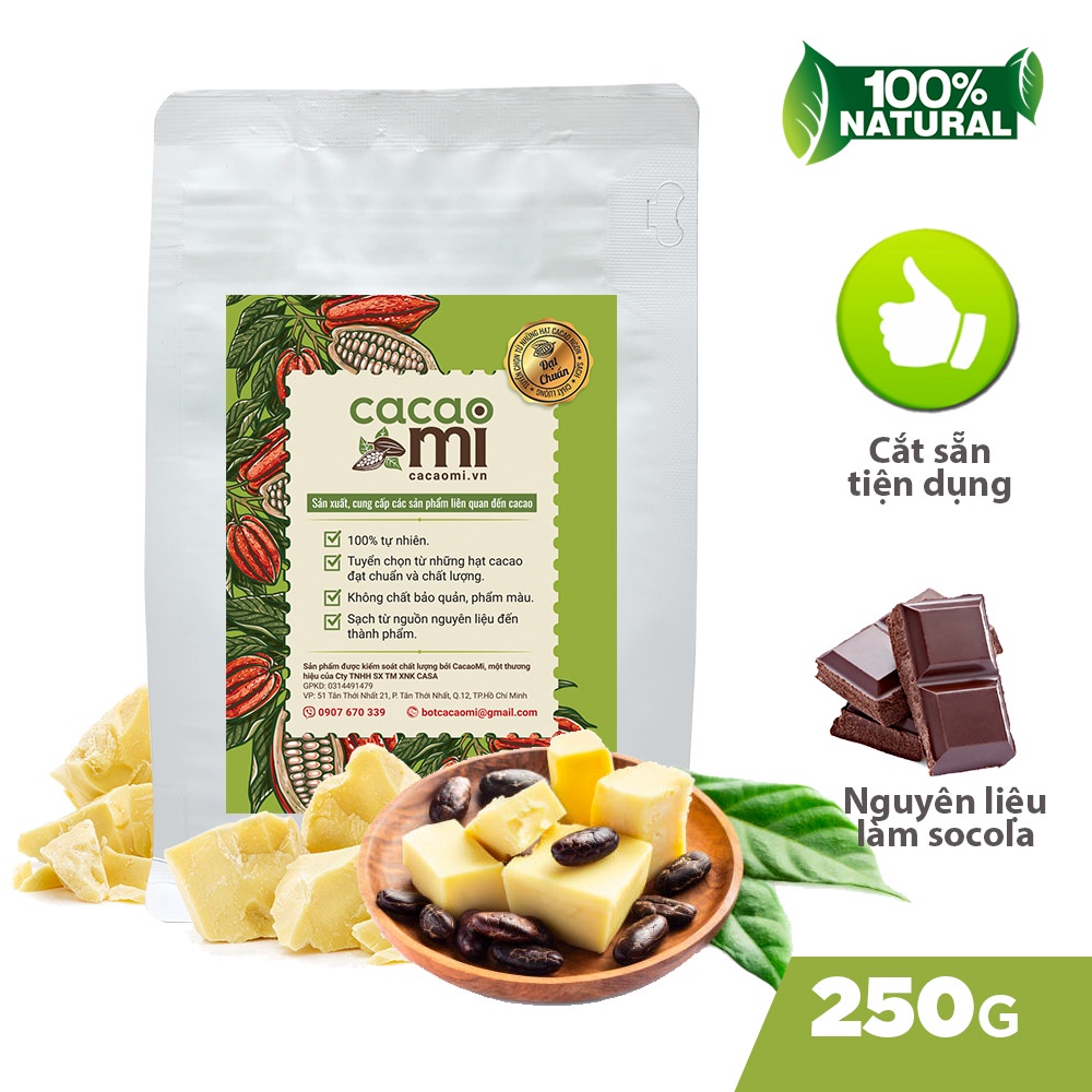 Bơ cacao nguyên chất ép từ hạt ca cao thô dùng làm socola chocolate, làm bánh, ăn chay CacaoMi Cocoa Butter