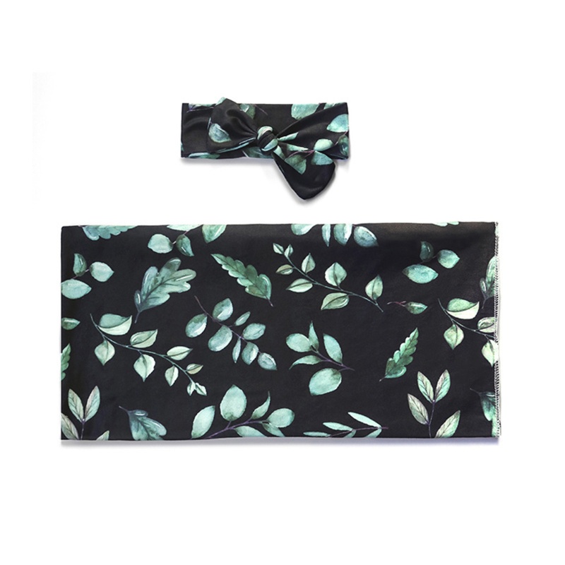 Set 2 Món Gồm Túi Ngủ Cotton In Họa Tiết Lá + Chăn Quấn + Mũ Cho Bé Sơ Sinh