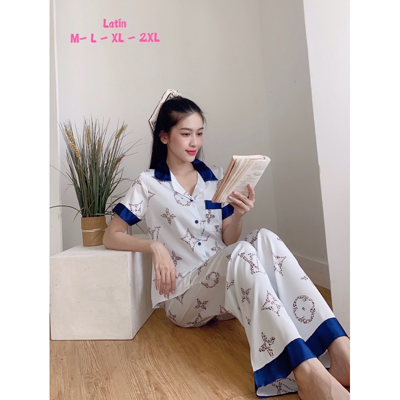 Pijama quần dài tay ngắn lụa latin hình( M dưới 50kg)