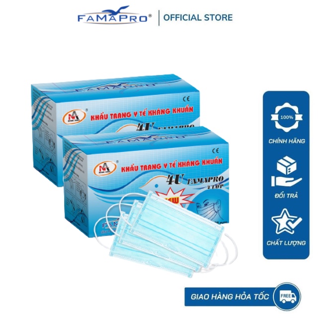 [FAMAPRO 4U- COMBO 2- HỘP 50 CÁI] Khẩu trang y tế 4 lớp kháng khuẩn Famapro 4U