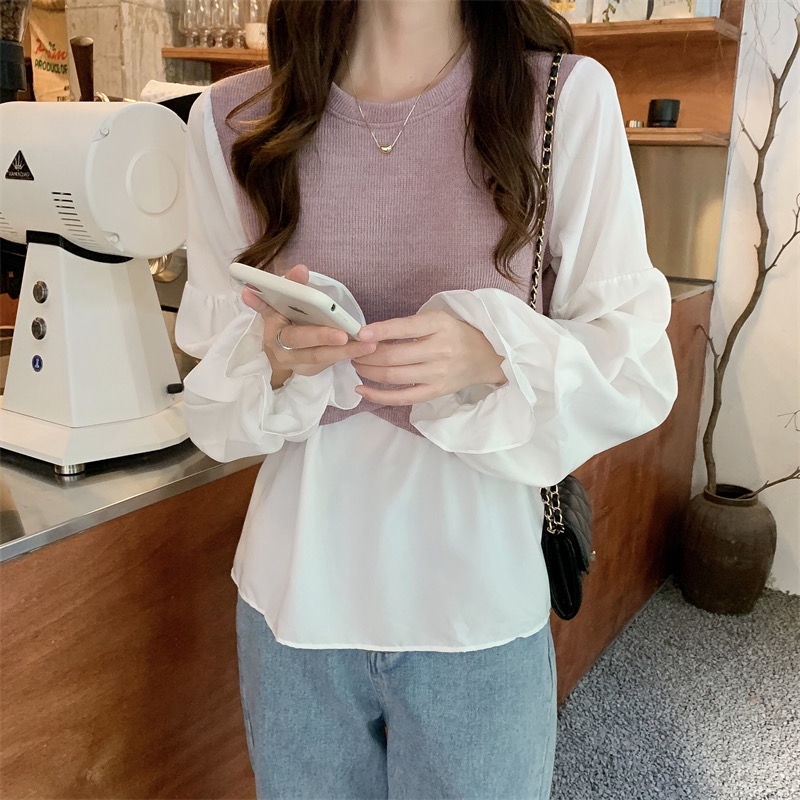 Áo Sơ Mi Mỏng Tay Dài Giả Hai Lớp Sáng Bóng Phong Cách Hàn Quốc Thời Trang 2022 Cho Nữ