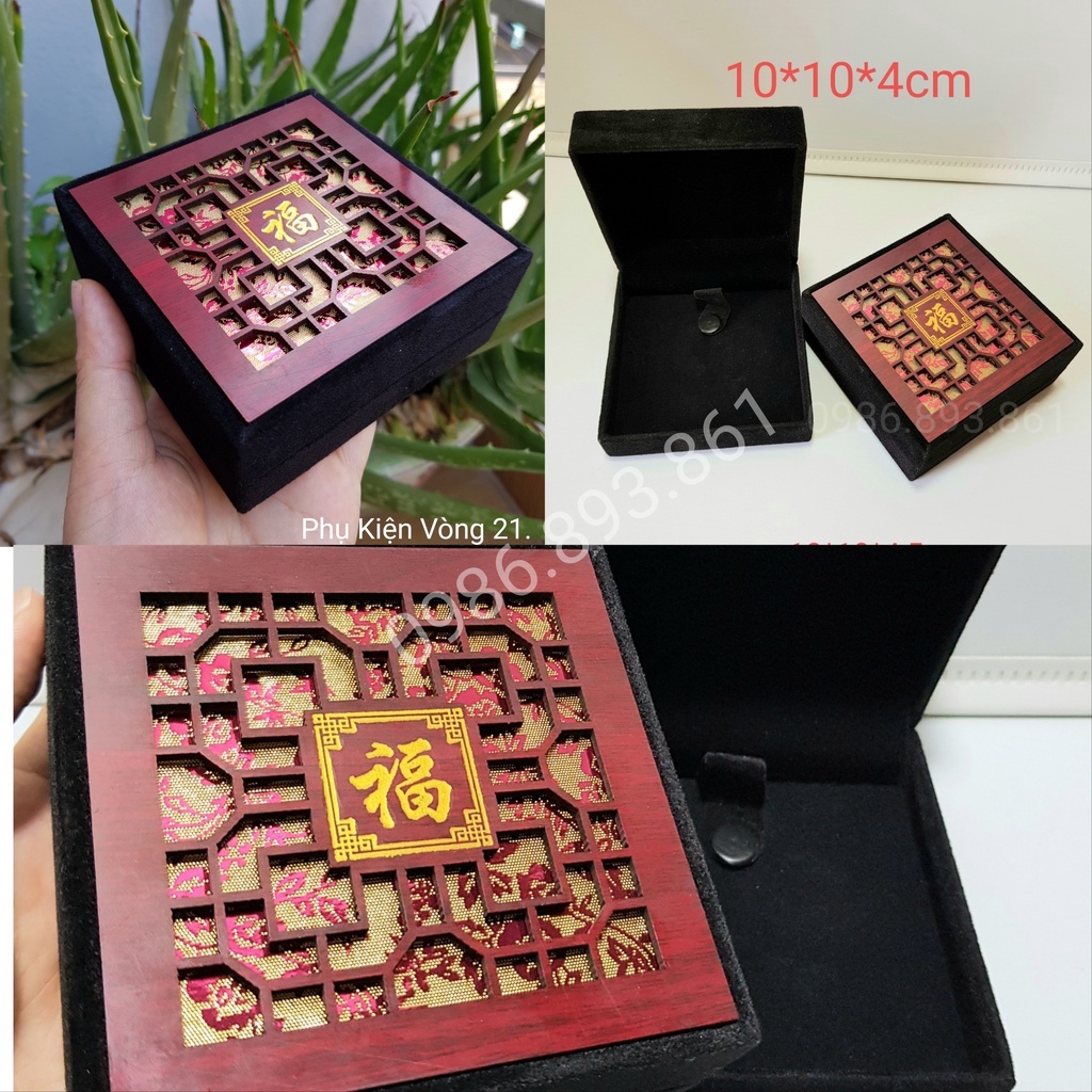 Hộp Đựng Vòng ,hộp gỗ nhung đựng trầm hương, đá quý,trang sức phong thủy.10*10*4cm