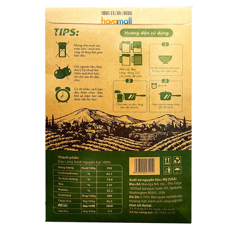 [HÀNG CHÍNH HÃNG] Đậu Lăng Xanh Nguyên Hạt Hữu Cơ Hộp Giấy – Whole Green Lentil Peas Organic Paper Bag 500gr