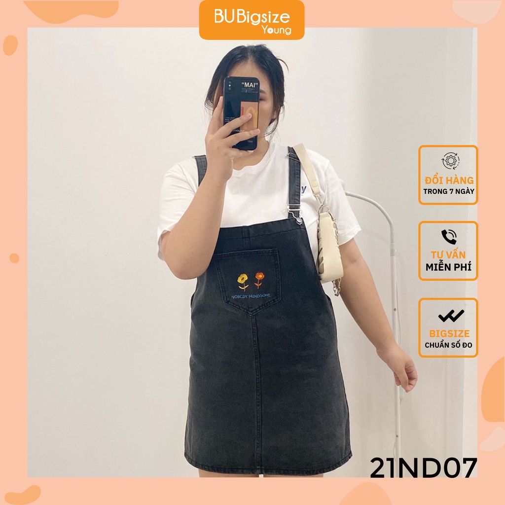 Yếm Jean thêu hoa túi ngực BIGSIZE (55kg đến 95kg) - 21ND07 - [BU Bigsize Young]