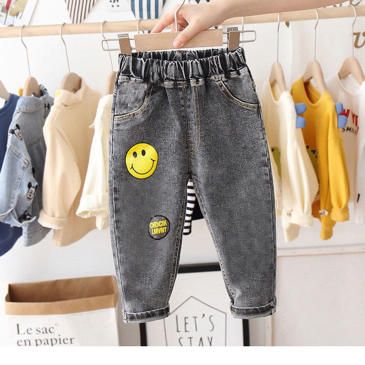 Quần Jean Dài Dáng Rộng In Hoạt Hình Kiểu Hàn Quốc Thời Trang Mùa Hè Cho Bé Trai 2022