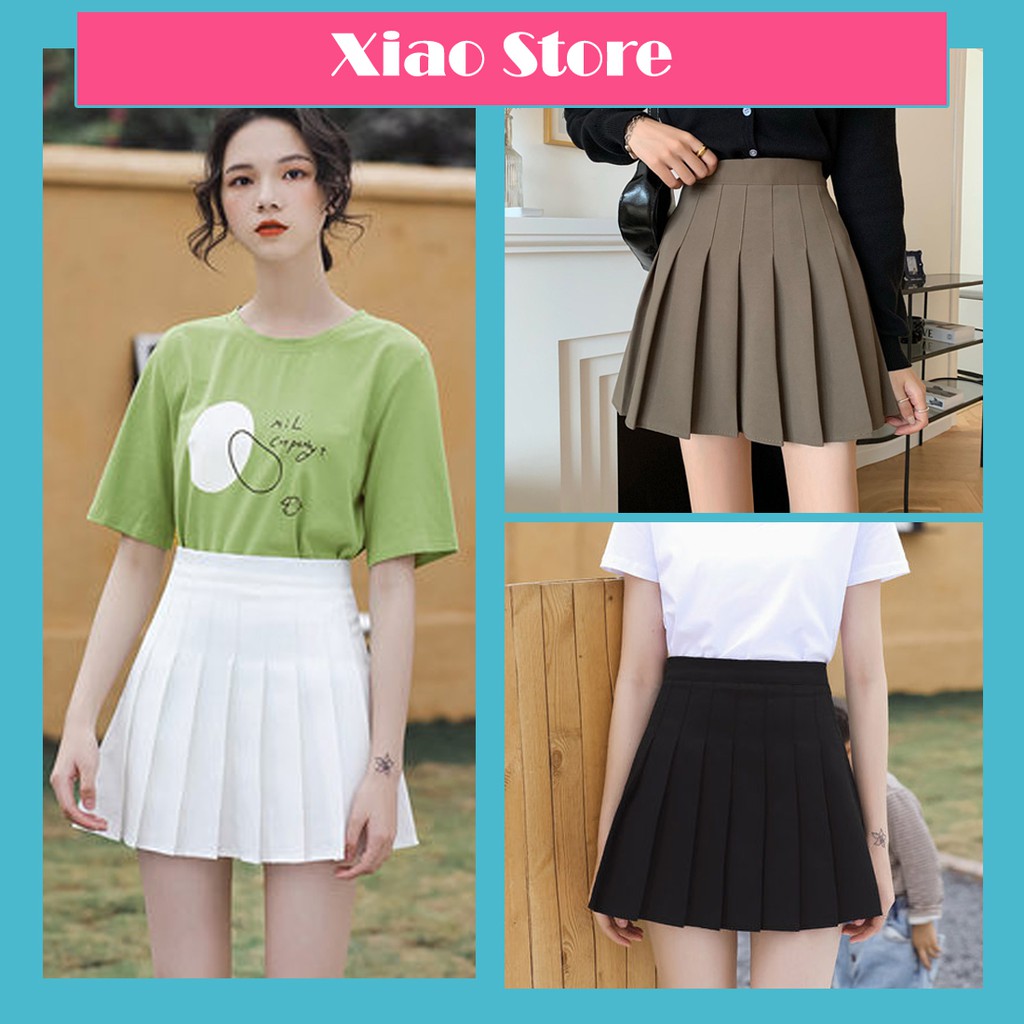 Chân váy tennis xếp li màu trắng đen xếp ly skirt cạp lưng cao ngắn chữ a phong cách ulzzang