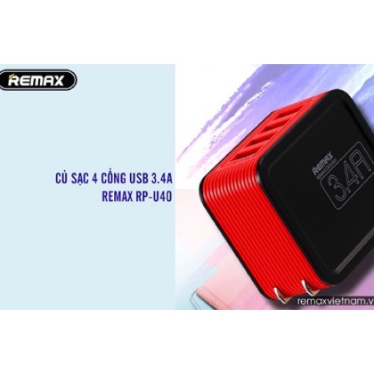 Củ sạc 4 cổng USB 3.4A Remax RP-U40- Hàng chính hãng