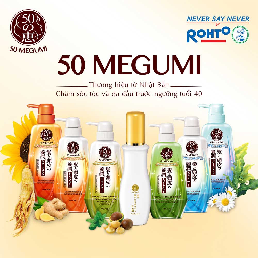 Hộp quà ngăn rụng tóc 50 Megumi Fresh & Clean (Dầu Gội 400ml + Dầu Xả 400ml) + Túi du lịch 50 Megumi cỡ lớn