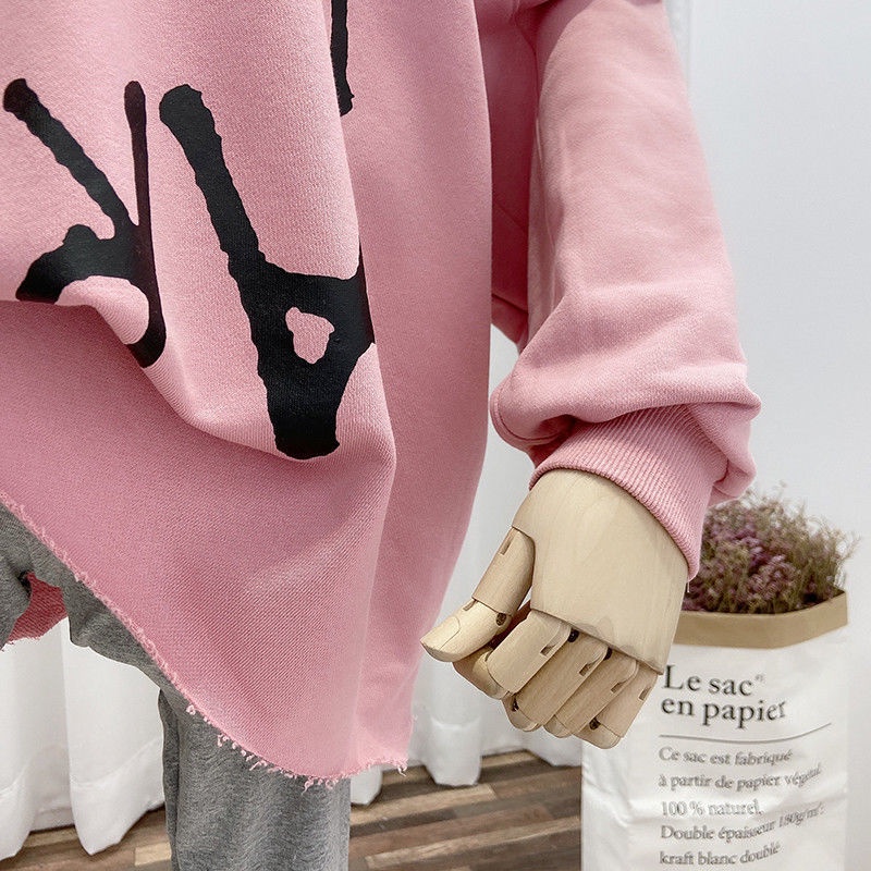 Sweater girls spring and autumn thin style oversize cartoon age reduction loose large-size student hoopless jacket ins trend