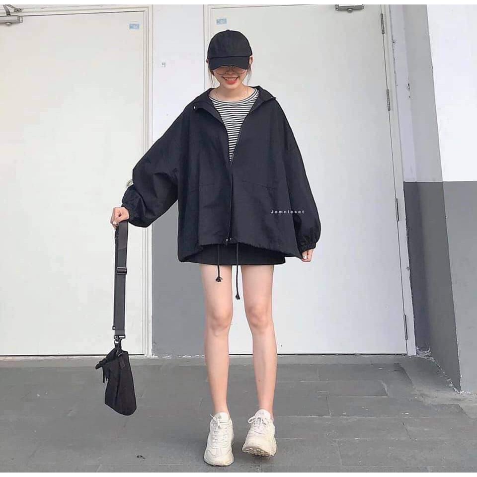 ÁO KHOÁC KAKI HARA BASIC UNISEX KHOÁ KÉO CÚC BẤM - JACKET SƠ MI TAY BỒNG FORM THỤNG ĐEN BE ULZZANG