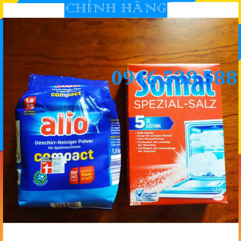 Combo rửa bát cho máy: Bột Alio 1,8kg + muối Somat 1,2kg