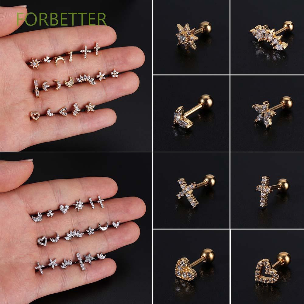 Bông Tai Hình Mặt Trăng / Ngôi Sao / Mặt Trăng Đính Đá Zircon