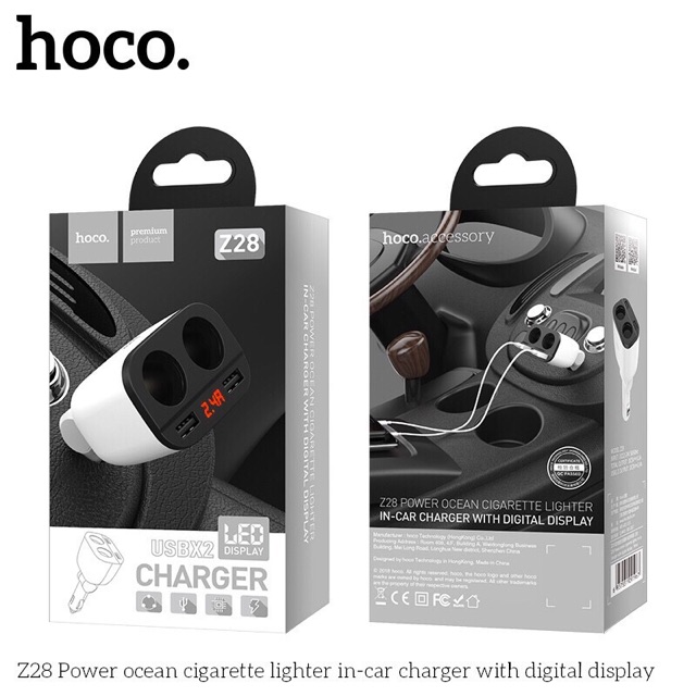 Cốc Sạc Xe Hơi Hoco Z28 Power Ocean 2 Cổng Tẩu Sạc, 2 Cổng Sạc USB - BH 1 Năm | Tẩu sạc Oto | Bộ