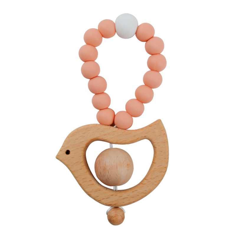 1 Đồ Chơi Vòng Tay Mặt Gỗ / Chú Chim Bằng Silicone Không BPA Cho Bé Sơ Sinh Mọc Răng