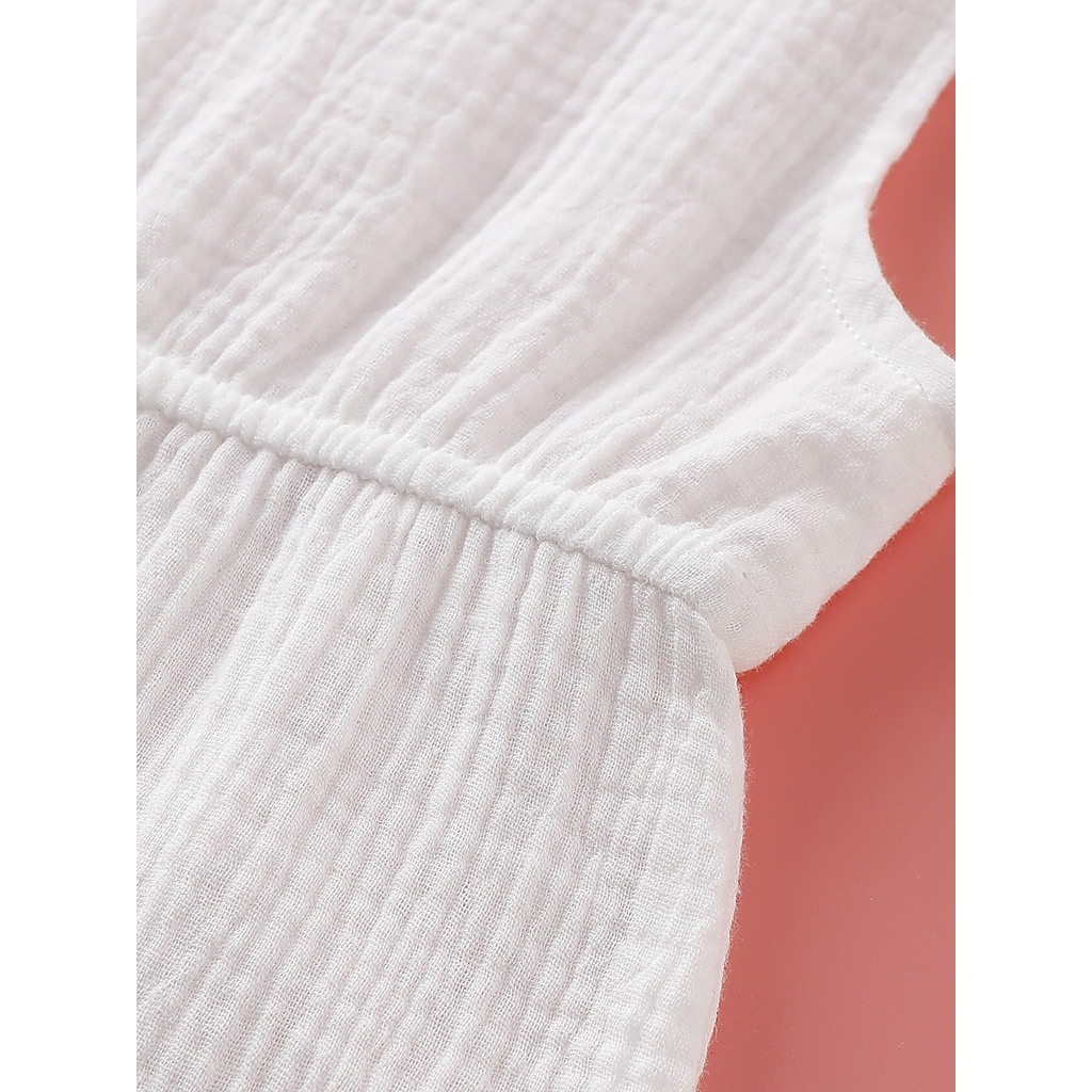 Áo liền quần MIKRDOO bằng cotton lanh màu trắng thời trang mùa hè dành cho bé gái