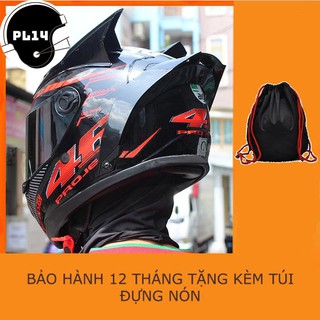 Nón FullFace AGU Tem Đỏ Đen Gắn Thêm Sừng + Đuôi Gió