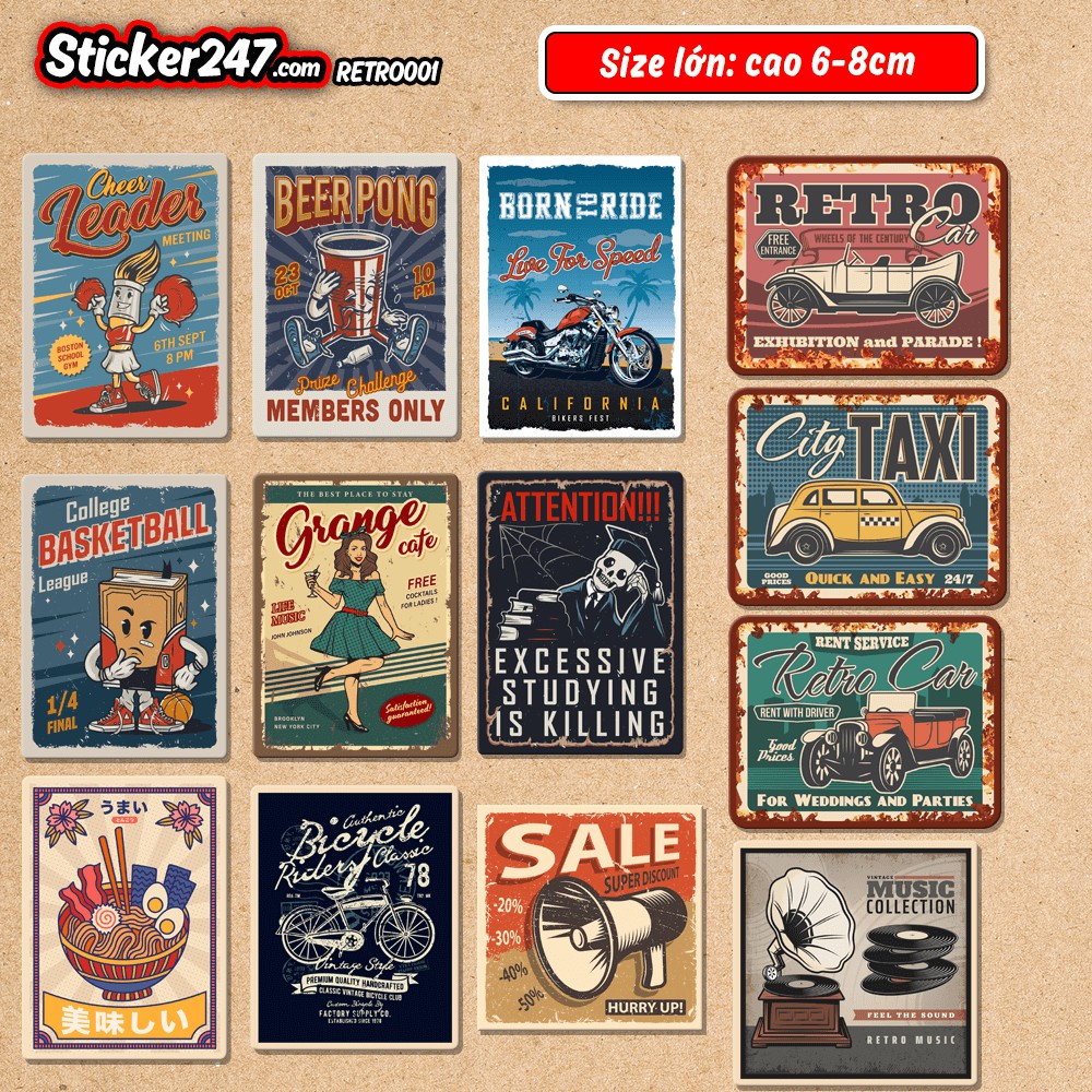 Sticker dán mũ bảo hiểm 𝑭𝒓𝒆𝒆𝒔𝒉𝒊𝒑 Retro Vintage chống nước hình dán xe, vali, đàn, laptop, ván trượt, ipad