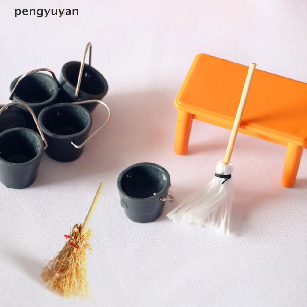 [pengyuyan] Garden Tools Dollhouse Mini Broom Mop Bucket DIY Scenery Accessories 1/12 Scale [new]