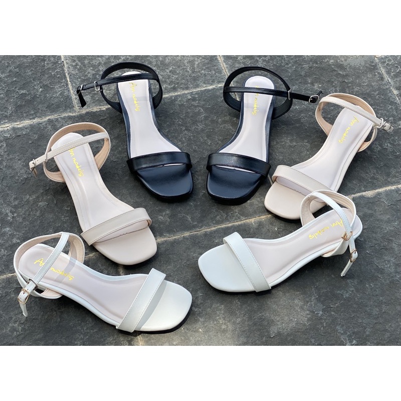 Giày sandal nữ cao gót 2 phân quai mảnh gót vuông mũi vuông thời trang hàn quốc đẹp cao cấp Ann models _A34
