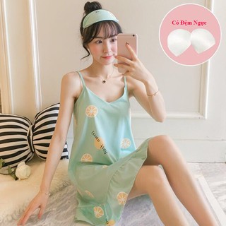 Váy ngủ 2 dây tt04 thun mềm mịn, thoáng mát tặng kèm bịt mắt