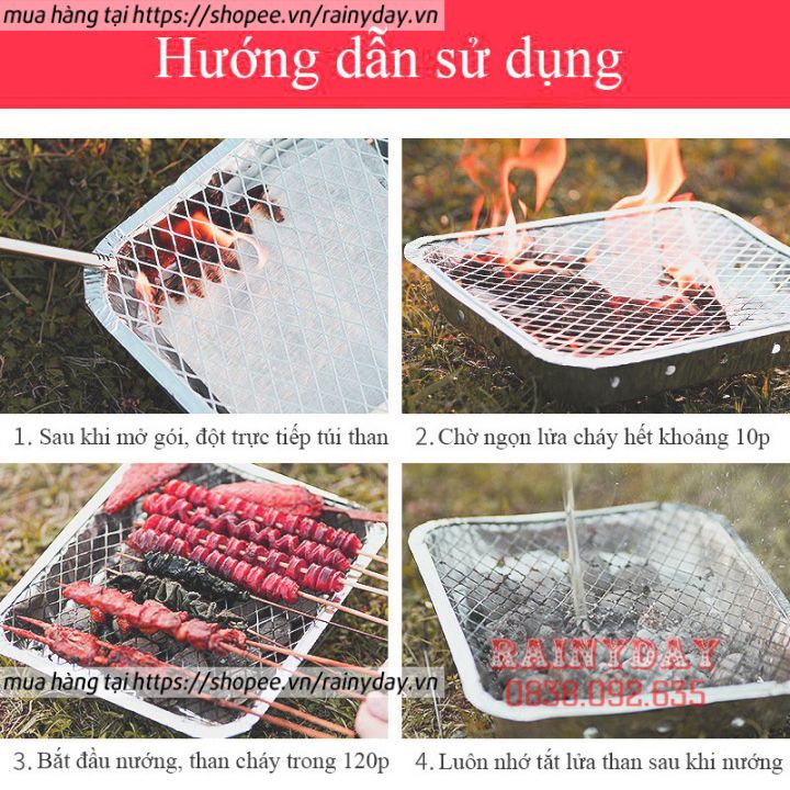 Vỉ nướng than BBQ dùng 1 lần, bếp nướng thịt đi du lịch dã ngoại picnic ngoài trời