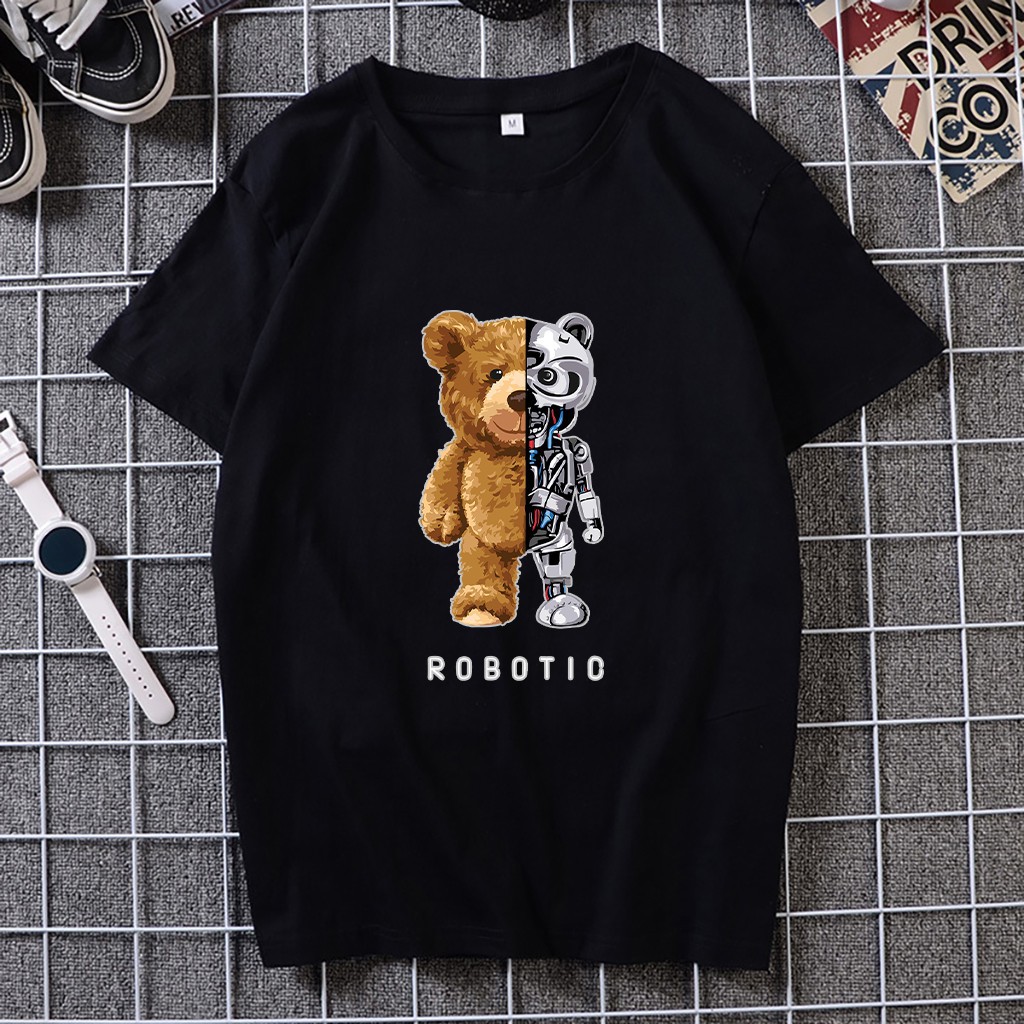 Áo thun unisex ngắn tay không cổ in hình GẤU ROBOTIC hợp thời trang - Bộ sưu tập áo phông gấu moschino cá tính | BigBuy360 - bigbuy360.vn