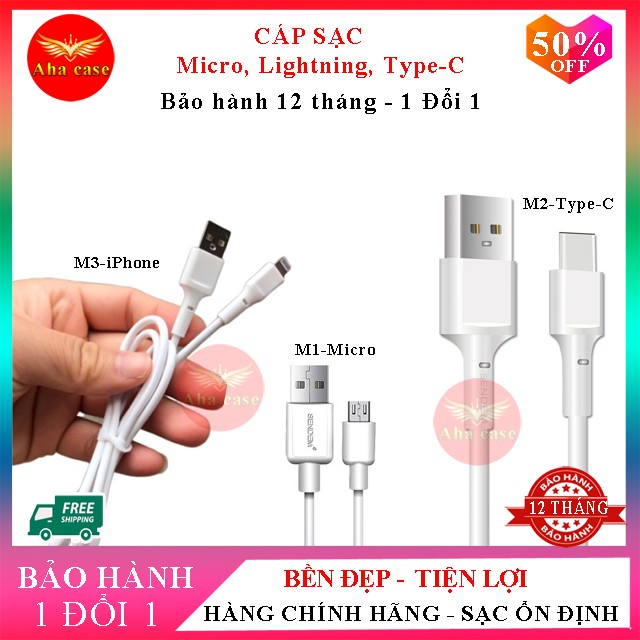 Cáp sạc Chính hãng SD M1, M2, M3 có Micro, TypeC, Lightning cho các loại Điện Thoại, Pin Dự Phòng, Tai nghe Bluetooth