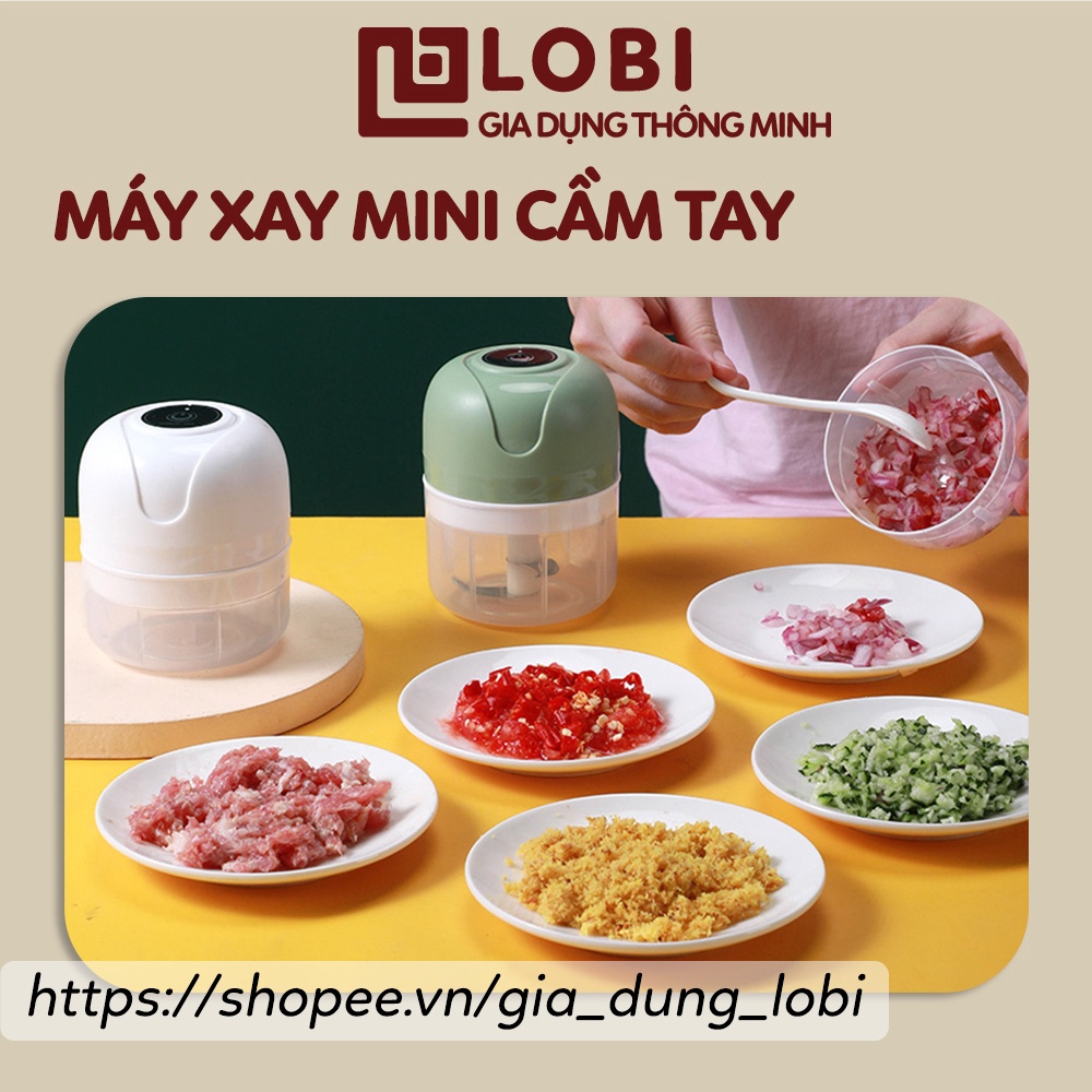 Máy xay tỏi ớt xay thịt mini cầm tay 3 lưỡi sạc điện cổng USB dung tích 250ml