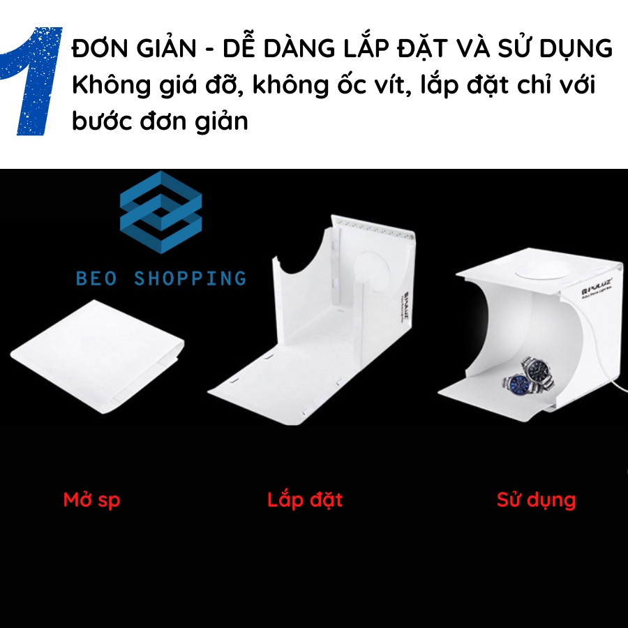 Hộp chụp sản phẩm siêu sáng PULUZ, tặng 6 màu nền, 20cm và PU5030 30cm 3 màu ánh sáng