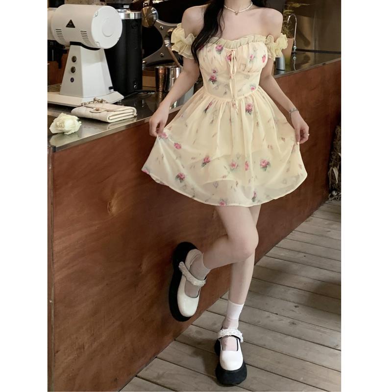 Váy babydoll Đầm Ngắn Dáng Chữ A Không Tay In Hoa Thời Trang Mùa Hè 2022 Phong Cách Lãng Mạn Ngọt Ngào Cho Nữ