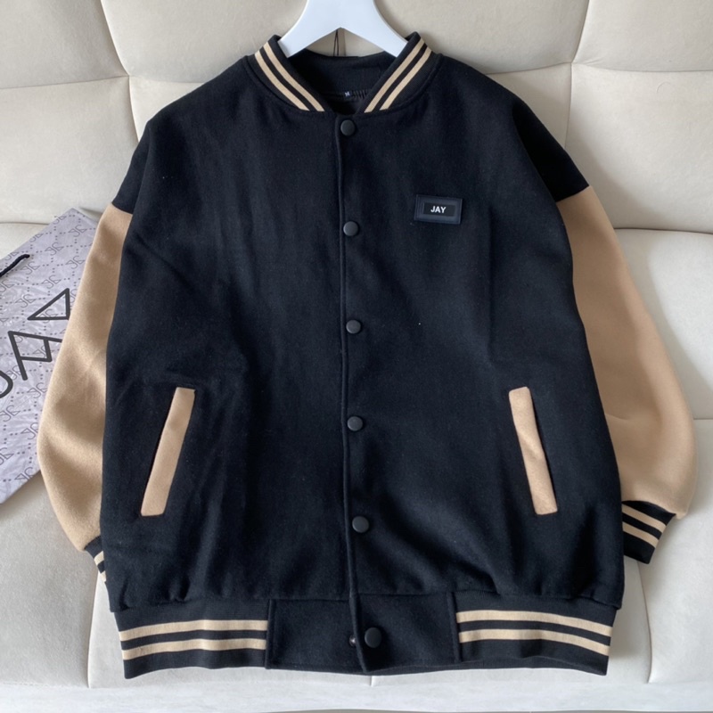 Áo Khoác Bomber Unisex Nỉ Dạ DJAY màu ĐEN/NÂU/XÁM  Nam nữ unisex/Áo hoodie nút bấm form rộng Jaystoree