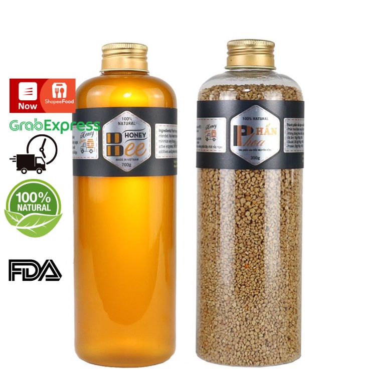 Mật ong nguyên chất 100% BEE Honey hoa nhãn 700g 1/2 lít Thế Hồng Honey + 350g PHẤN HOA (TRẢ HÀNG NẾU HÀNG KHÔNG THẬT)