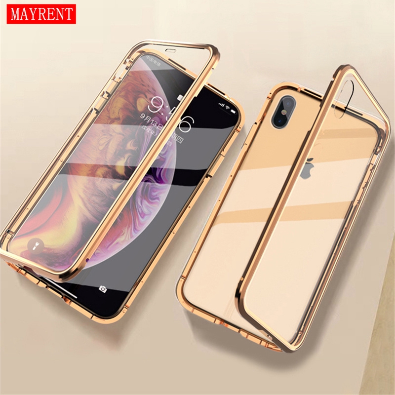 Trong Suốt Ốp Điện Thoại Kính Cường Lực Hai Mặt Viền Kim Loại Nam Châm Cho Iphone Se2 2020 11 Pro Max Xs Max Xr X 8 7plus 6 6s Plus