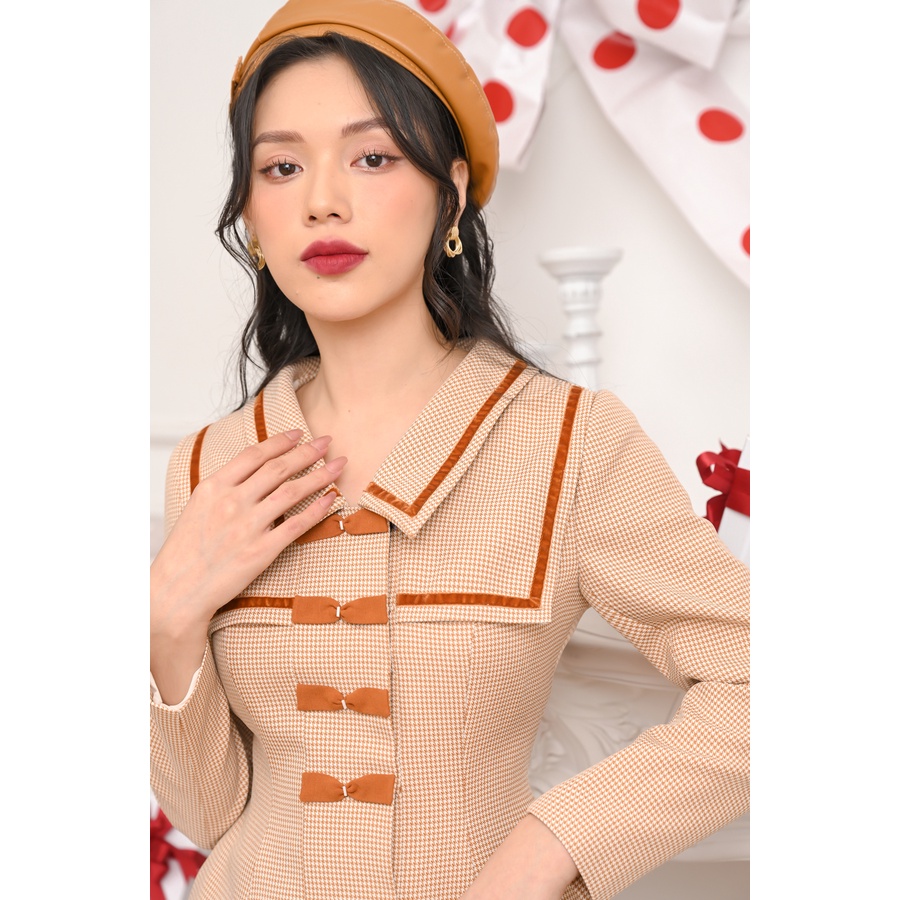 Áo khoác cam nâu đính nơ tiểu thư Malie Vest RIMMY