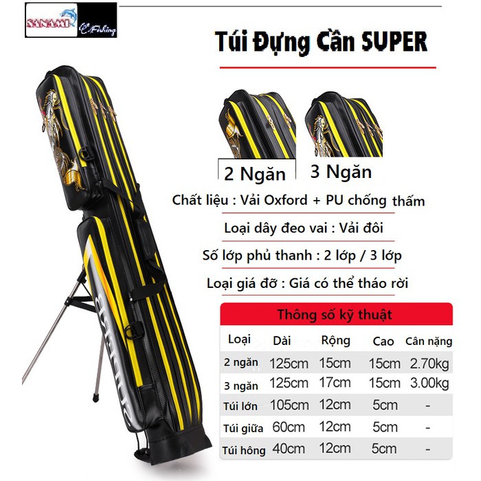 Bao Đựng Cần Câu Cá Cao Cấp Super TCC02 125cm Dung Tích Lớn Siêu Bền - Sanami Fishing